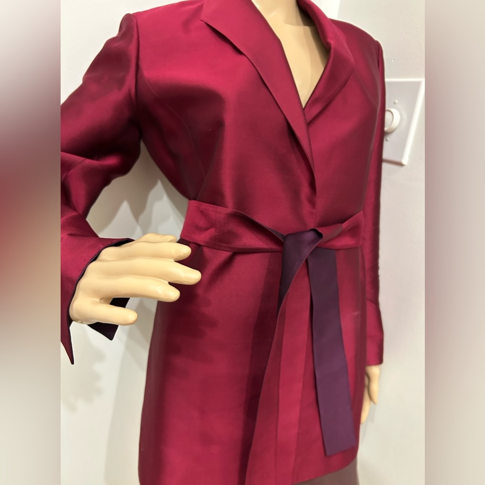 Burgundy Belted Silk Blazer